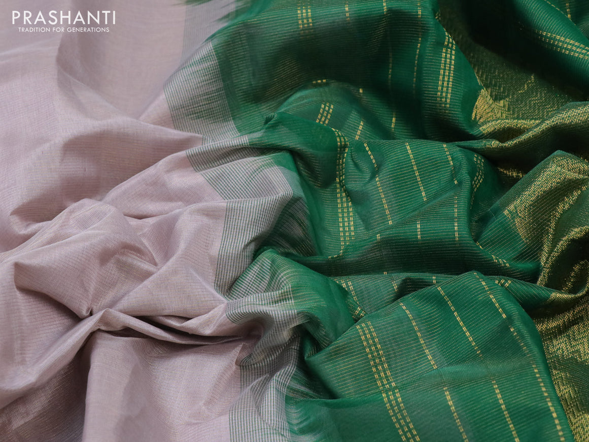 Silk cotton saree pastel grey and green with allover vairaosi pattern and zari woven border