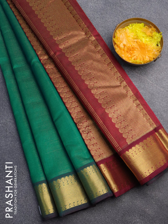 Silk cotton saree teal green and maroon with allover vairaosi pattern and zari woven border