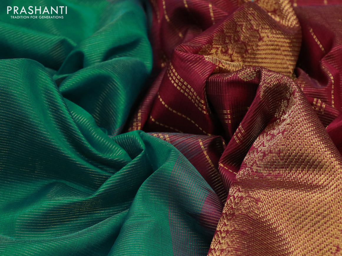 Silk cotton saree teal green and maroon with allover vairaosi pattern and zari woven border