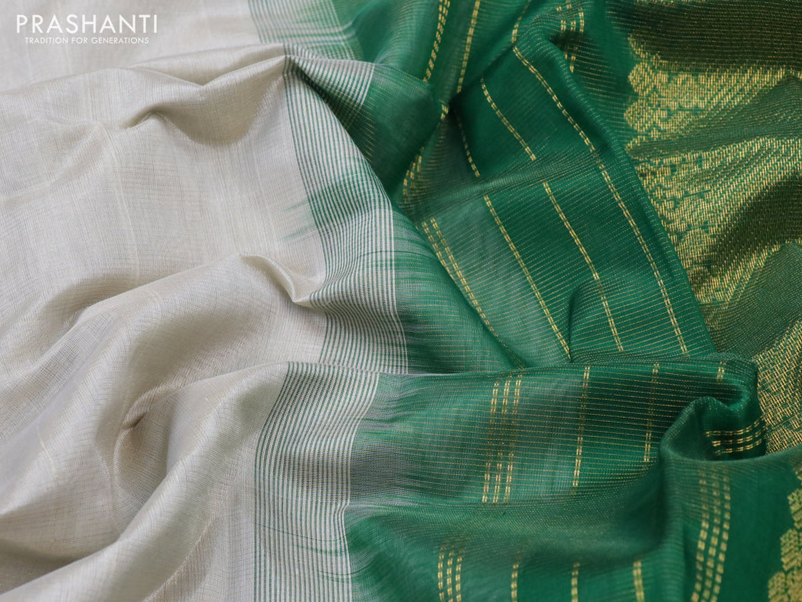 Silk cotton saree pastel grey and green with allover vairaosi pattern and zari woven border