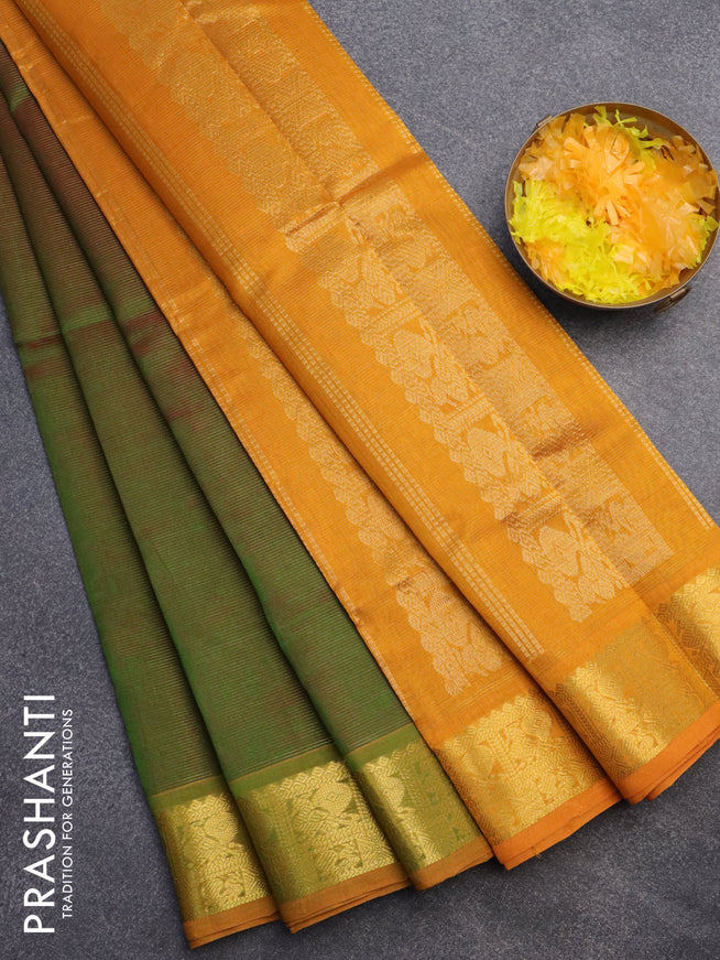 Silk cotton saree dual shade of maroonish green and mustard yellow with allover vairaosi pattern and annam zari wove border