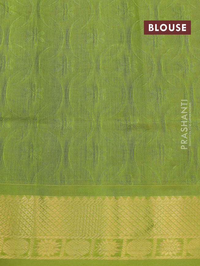 Silk cotton saree blue and light green with allover self emboss jacquard and zari woven border