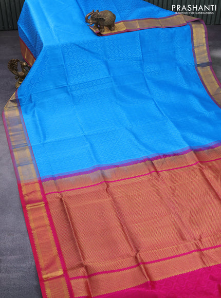 Silk cotton saree light blue and pink with allover self emboss jacquard and zari woven border