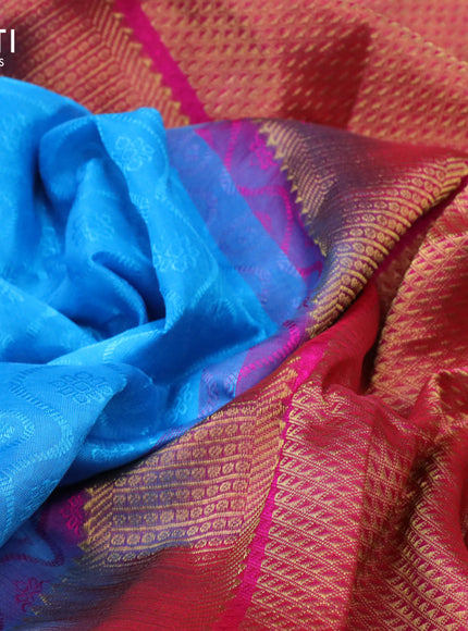 Silk cotton saree light blue and pink with allover self emboss jacquard and zari woven border