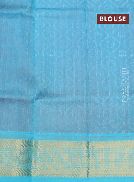 Silk cotton saree red and teal blue with allover self emboss jacquard and zari woven border