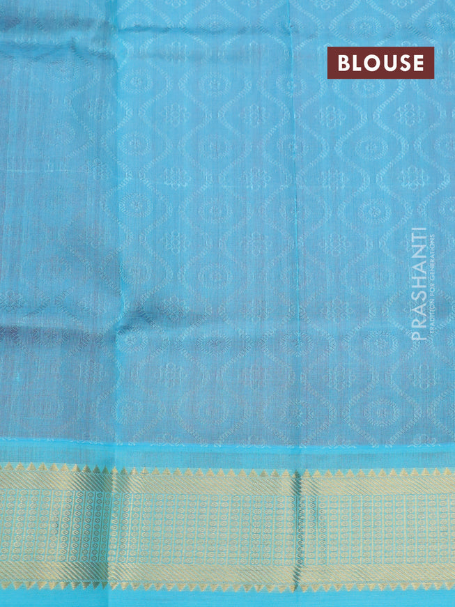 Silk cotton saree red and teal blue with allover self emboss jacquard and zari woven border