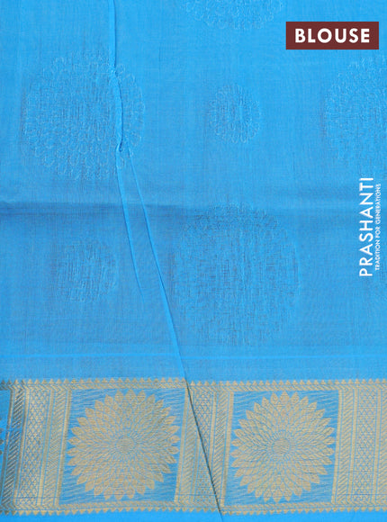 Silk cotton saree mehendi green and blue with allover self emboss jacquard and zari woven border