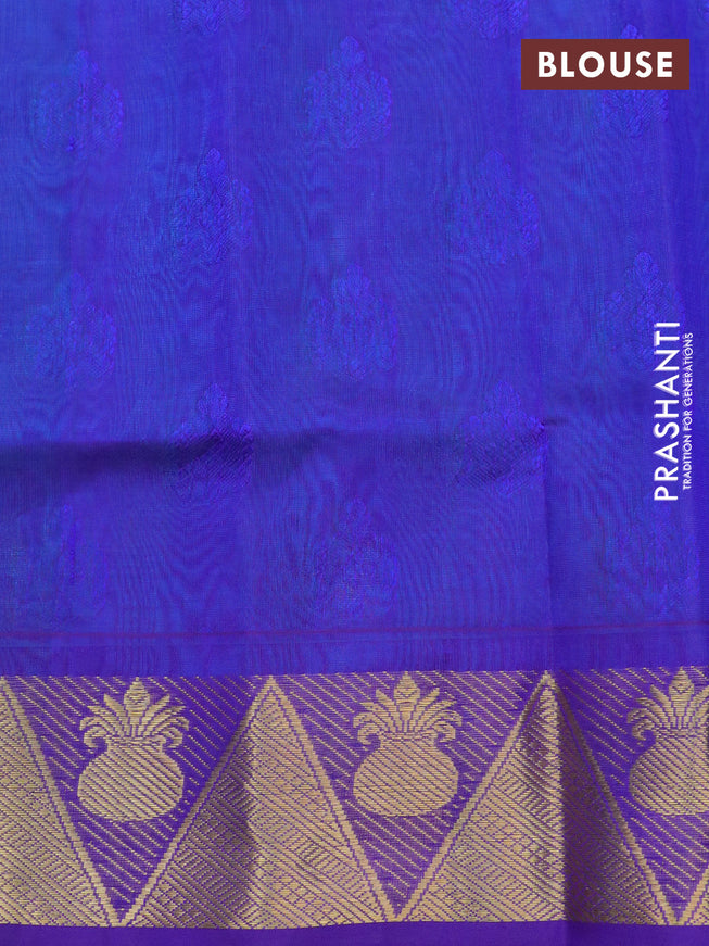 Silk cotton saree teal blue and blue with allover self emboss jacquard and zari woven border