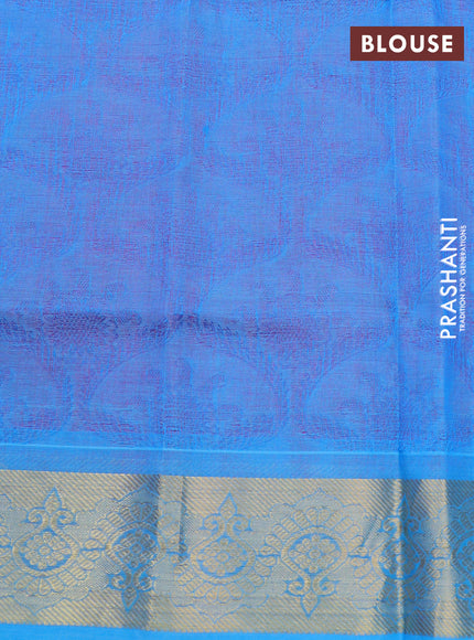 Silk cotton saree pink and blue with allover self emboss jacquard and zari woven border