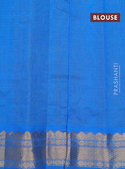 Silk cotton saree lime green and cs blue with allover small thread checks & buttas and zari woven border