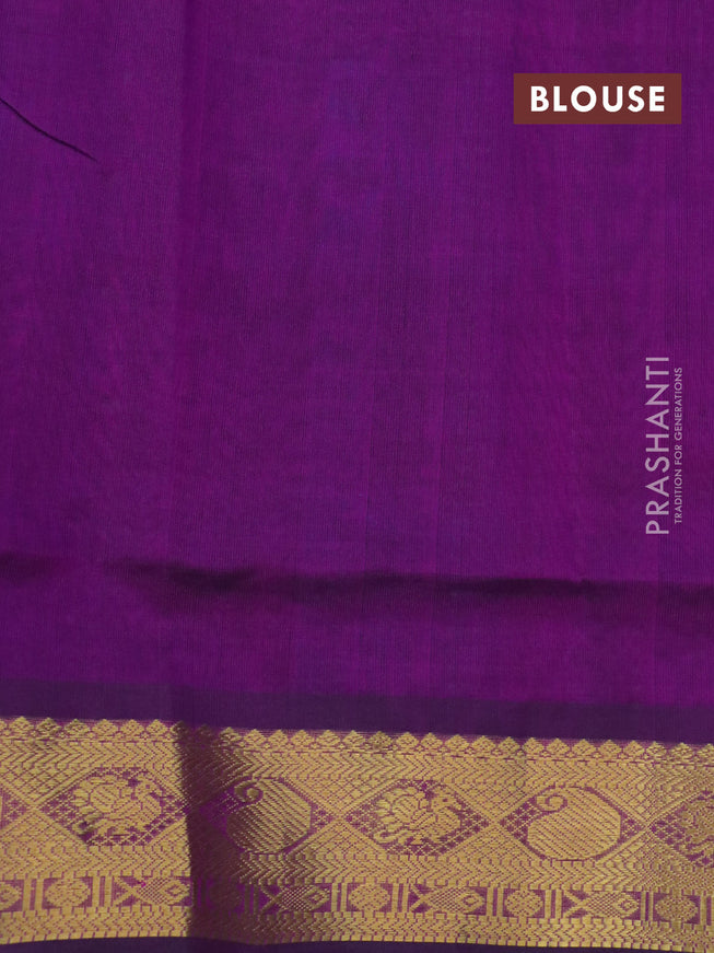 Silk cotton saree multi colour and deep purple with allover paalum pazhamum checks & buttas and zari woven border