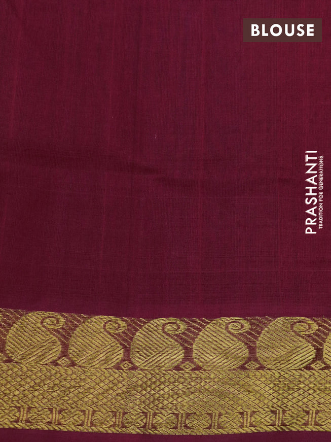 Silk cotton saree multi colour and maroon with allover paalum pazhamum checks & buttas and paisley zari woven border