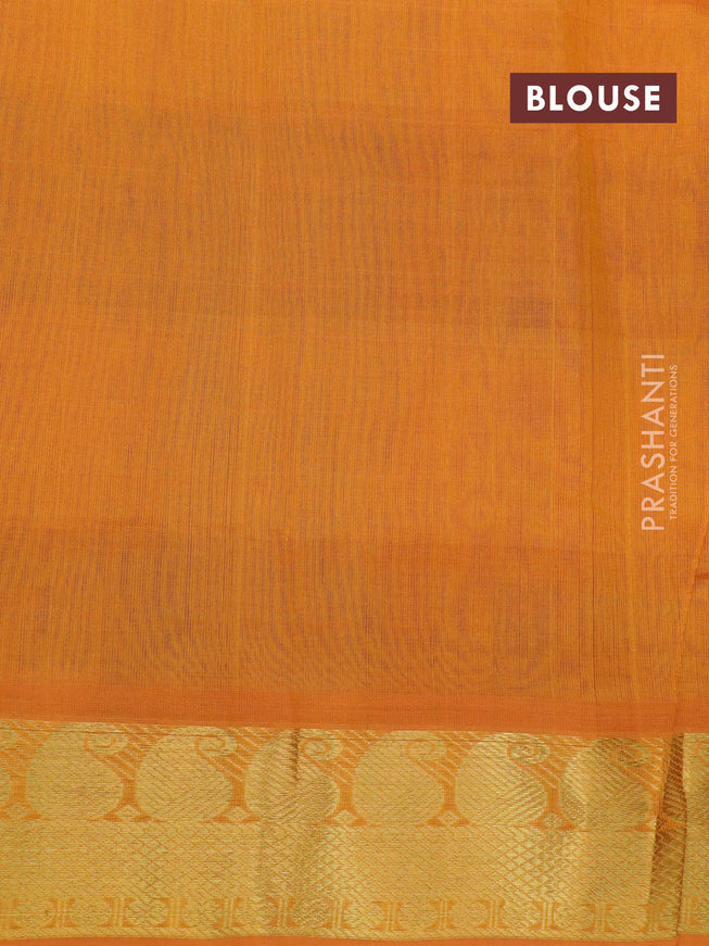 Silk cotton saree multi colour and mustard yellow with allover paalum pazhamum checks & buttas and paisley zari woven border