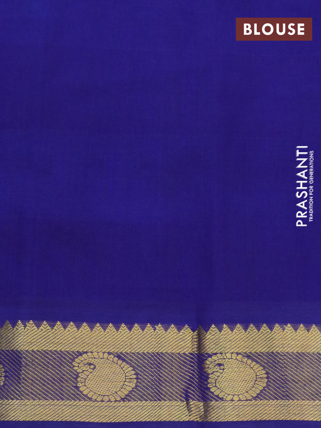 Silk cotton saree light green and blue with allover paalum pazhamum checks & buttas and zari woven border