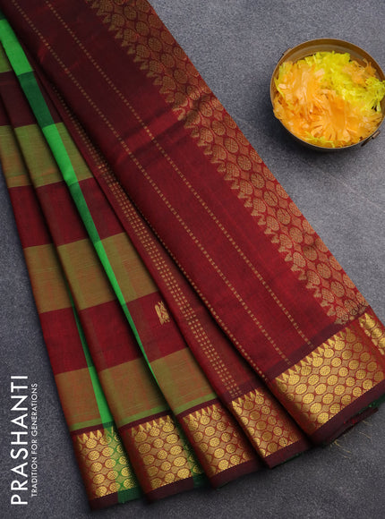 Silk cotton saree light green and maroon with allover paalum pazhamum checks & buttas and zari woven border