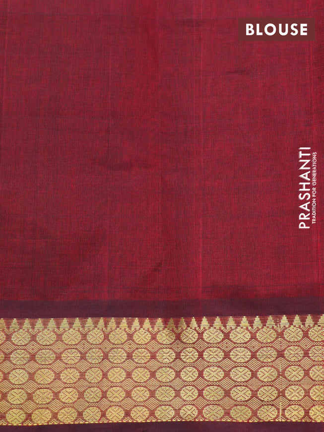 Silk cotton saree light green and maroon with allover paalum pazhamum checks & buttas and zari woven border