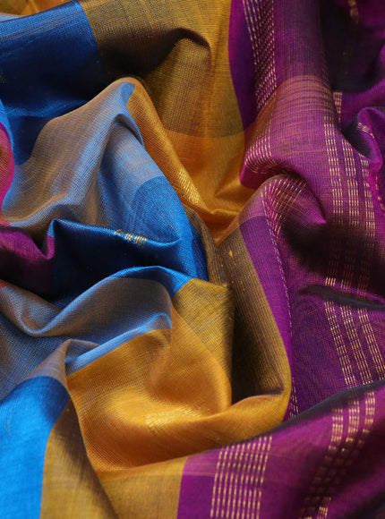 Silk cotton saree multi colour and deep purple with allover paalum pazhamum checks & buttas and paisley zari woven border