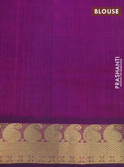 Silk cotton saree multi colour and deep purple with allover paalum pazhamum checks & buttas and paisley zari woven border