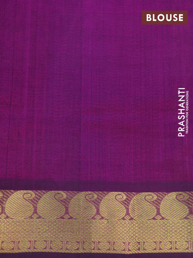 Silk cotton saree multi colour and deep purple with allover paalum pazhamum checks & buttas and paisley zari woven border