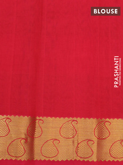 Silk cotton saree green and red with allover paalum pazhamum checks & buttas and paisley zari woven border