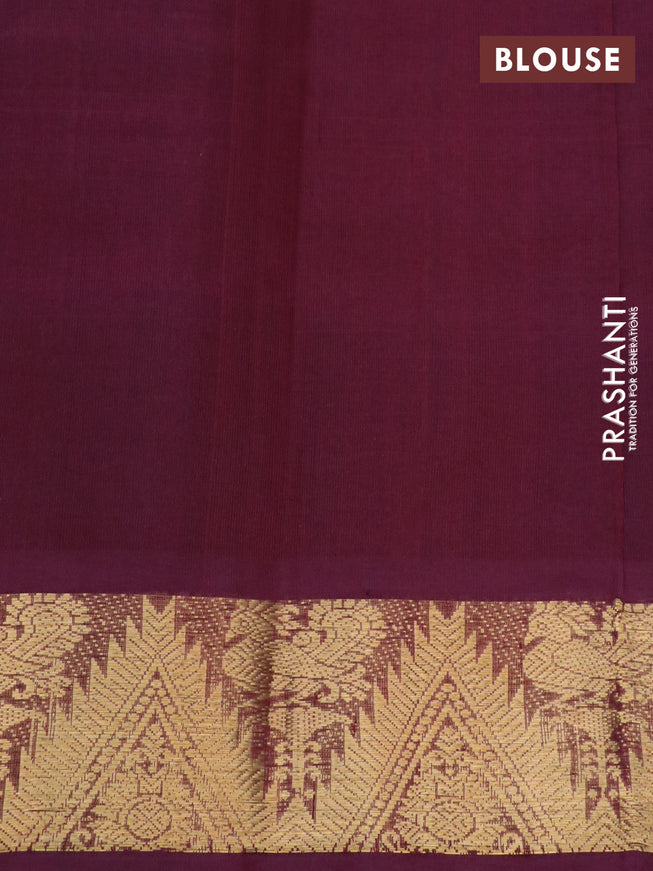 Silk cotton saree cs blue and deep maroon with allover paalum pazhamum checks & buttas and annam zari woven border