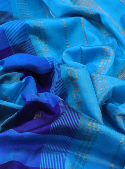 Silk cotton saree dark blue and blue with allover paalum pazhamum checks & buttas and zari woven border