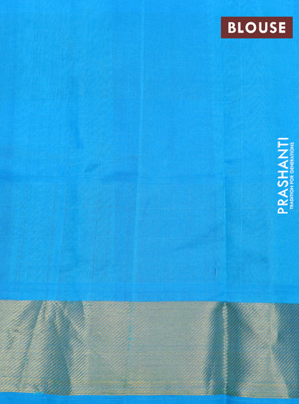 Silk cotton saree dark blue and blue with allover paalum pazhamum checks & buttas and zari woven border