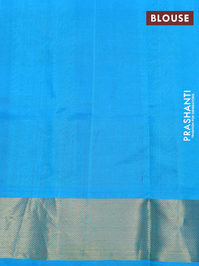 Silk cotton saree dark blue and blue with allover paalum pazhamum checks & buttas and zari woven border