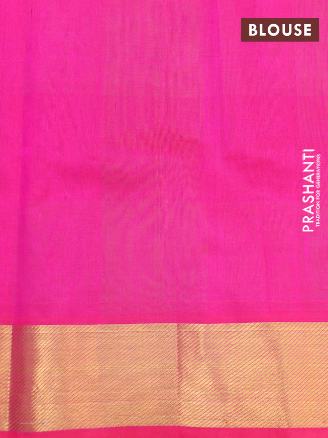 Silk cotton saree light green and pink with allover paalum pazhamum checks & buttas and zari woven border