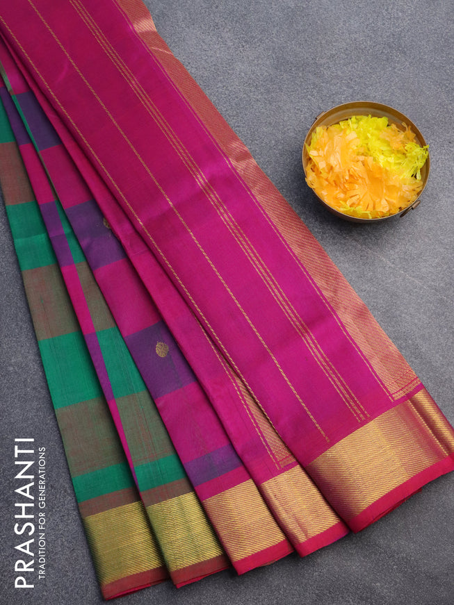 Silk cotton saree multi colour and pink with allover paalum pazhamum checks & buttas and zari woven border