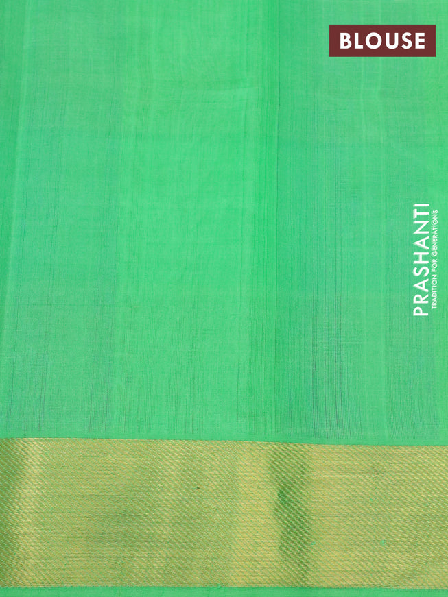 Silk cotton saree light green and blue with allover paalum pazhamum checks & buttas and zari woven border