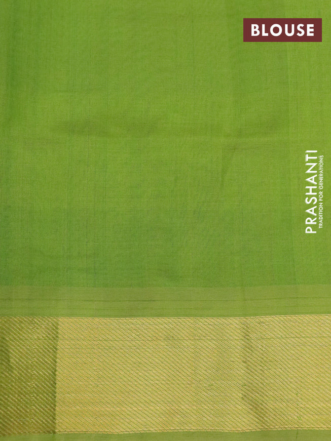 Silk cotton saree blue and light green with allover paalum pazhamum checks & buttas and zari woven border