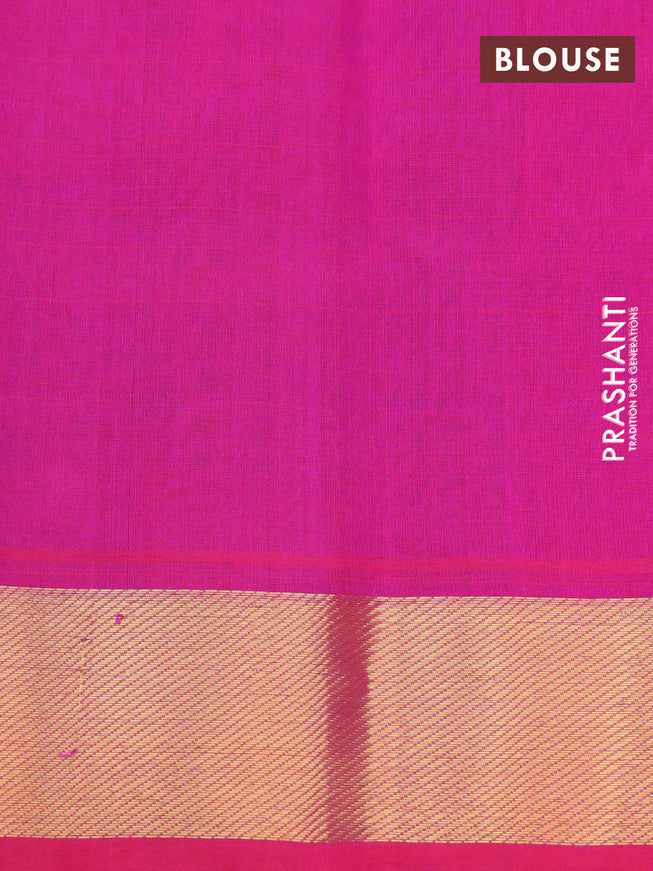 Silk cotton saree multi colour and pink with allover paalum pazhamum checks & buttas and zari woven border