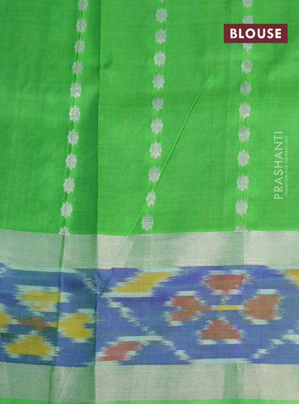 Pure uppada silk saree purple and light green with allover silver zari woven butta wevaes and silver zari woven ikat style border