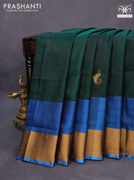 Pure uppada silk saree green and cs blue with zari woven jamdhani butta style and zari woven border