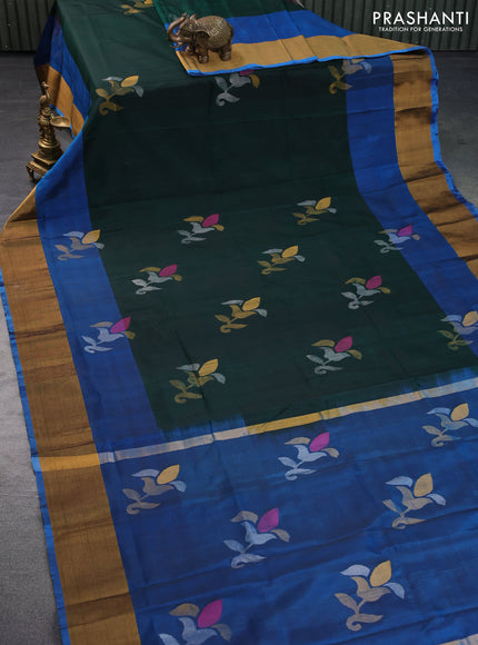 Pure uppada silk saree green and cs blue with zari woven jamdhani butta style and zari woven border