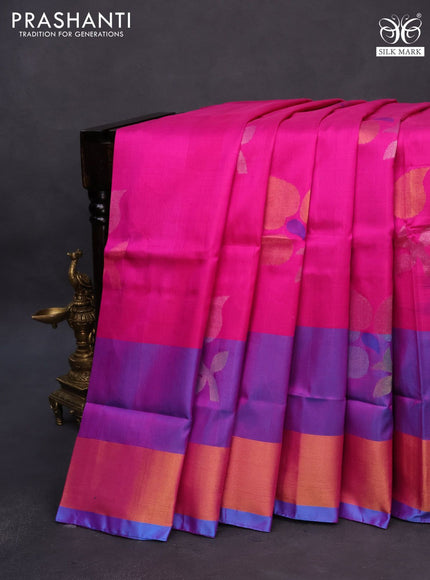 Pure uppada silk saree pink and cs blue with zari woven jamdhani butta style and zari woven border