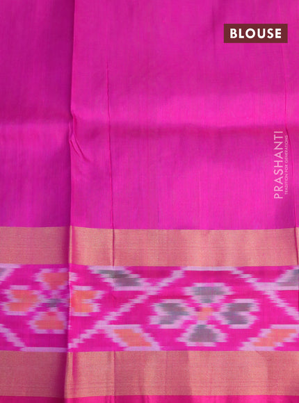 Pure uppada silk saree dual shade of teal bluish green and pink with allover thread & zari woven butta weaves and zari woven ikat border