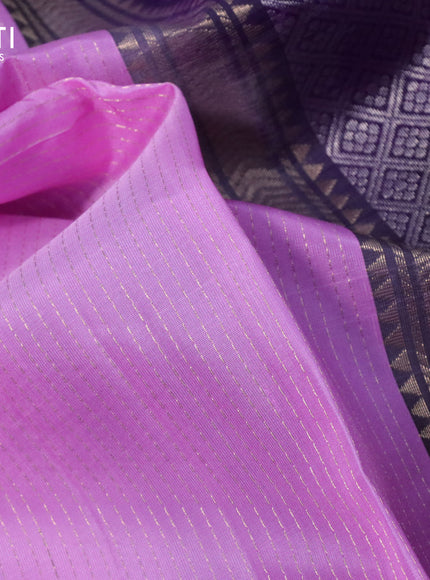 Pure soft silk saree lotus pink and violet with allover zari stripe pattern and silver zari woven butta border