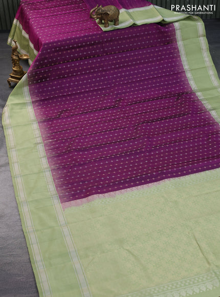 Pure soft silk saree purple and pastel green with allover silver & gold zari weaves and rettapet silver zari woven border