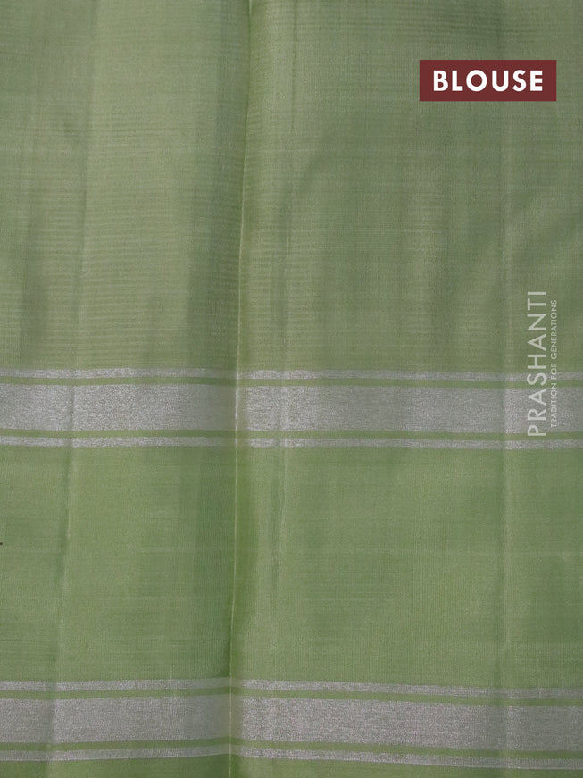 Pure soft silk saree purple and pastel green with allover silver & gold zari weaves and rettapet silver zari woven border