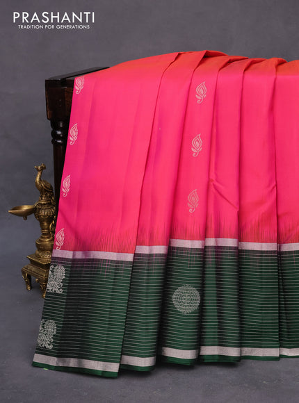 Pure soft silk saree pink and green with silver zari woven buttas and long silver zari woven butta border