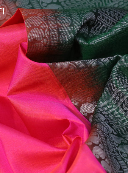 Pure soft silk saree pink and green with silver zari woven buttas and long silver zari woven butta border