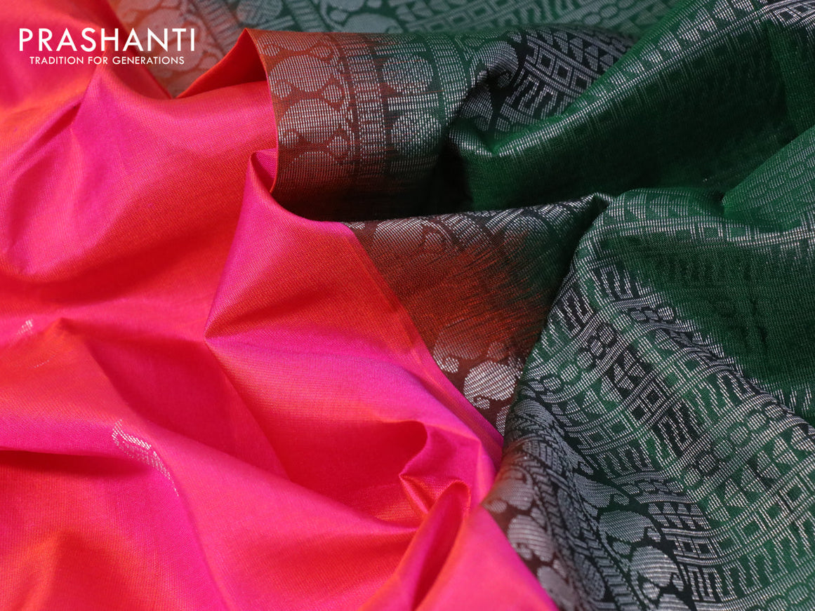 Pure soft silk saree pink and green with silver zari woven buttas and long silver zari woven butta border