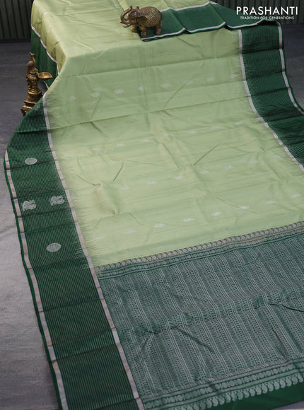 Pure soft silk saree pastel green and green with silver zari woven buttas and long silver zari woven butta border