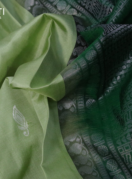 Pure soft silk saree pastel green and green with silver zari woven buttas and long silver zari woven butta border