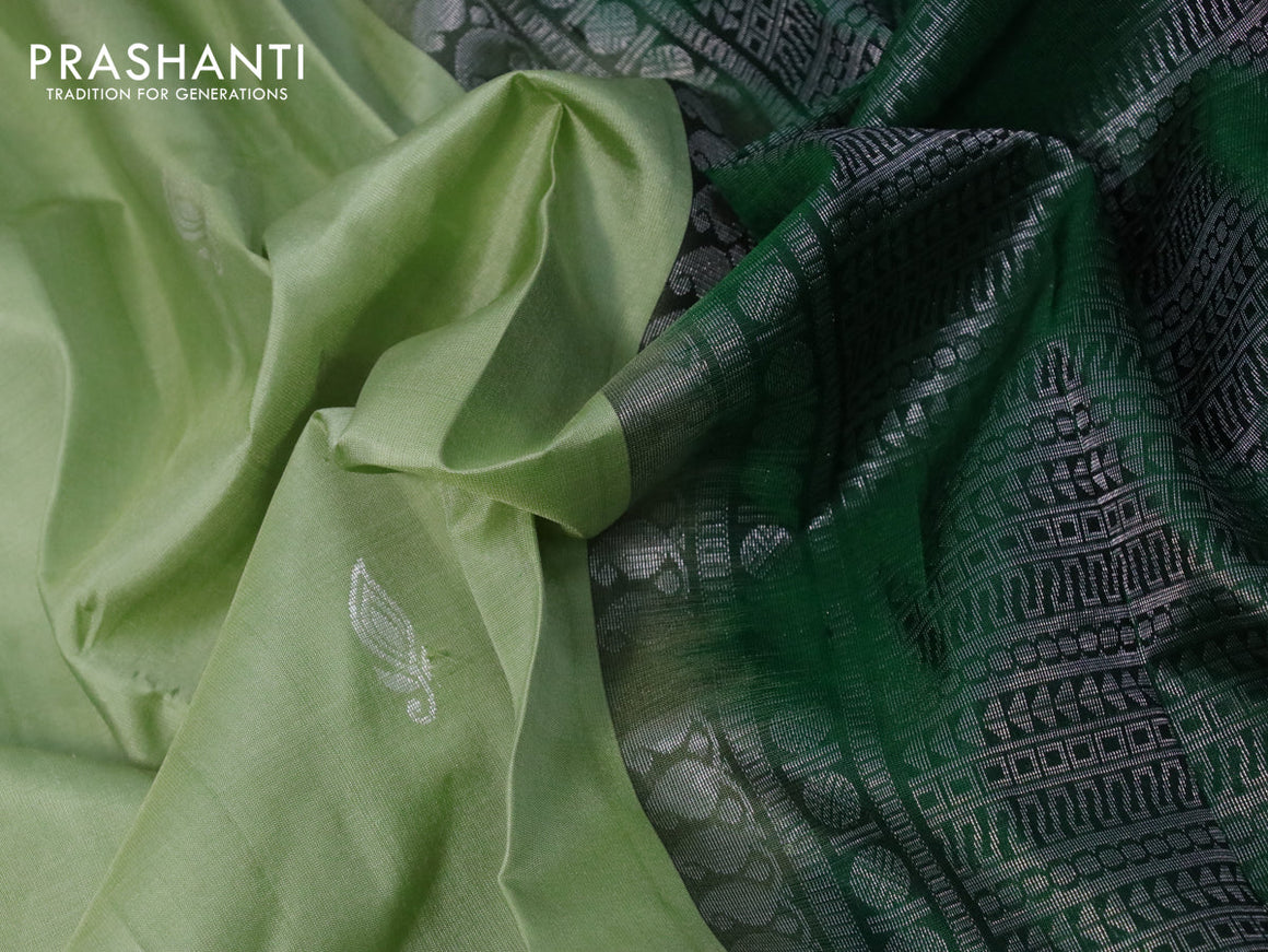 Pure soft silk saree pastel green and green with silver zari woven buttas and long silver zari woven butta border