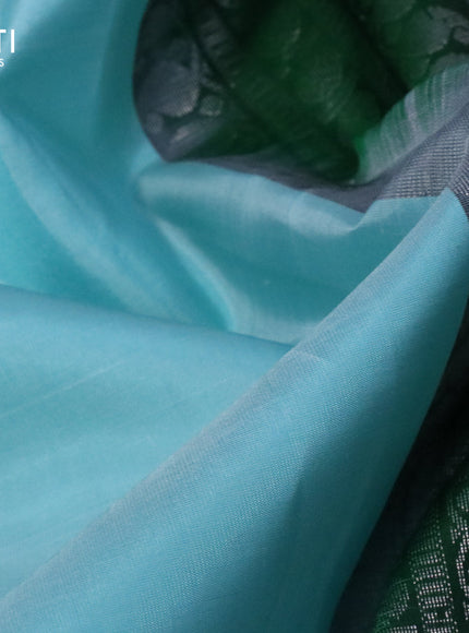 Pure soft silk saree light blue and dark green with silver zari woven buttas and long silver zari woven butta border