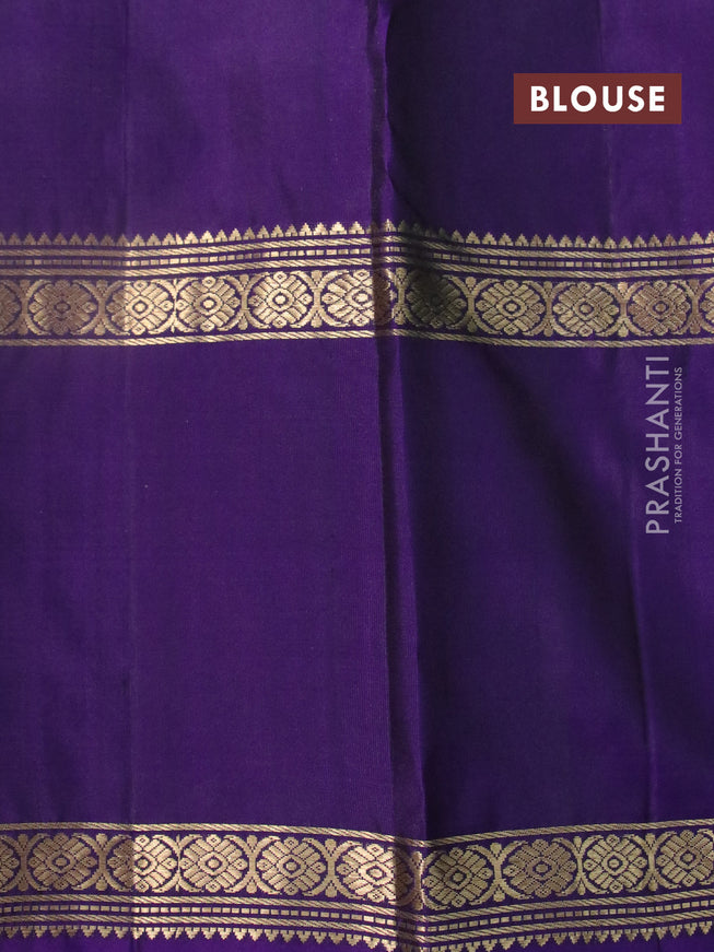 Pure soft silk saree teal green shade and violet with allover silver & gold zari woven butta weaves and long rettapet zari woven border