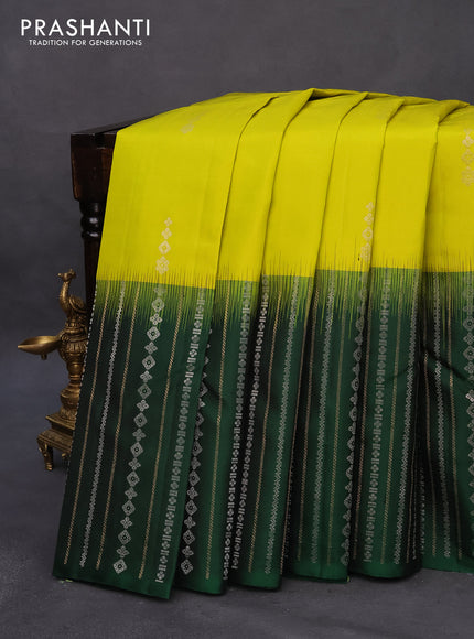 Pure soft silk saree lime yellow and green with zari woven buttas and long zari woven border